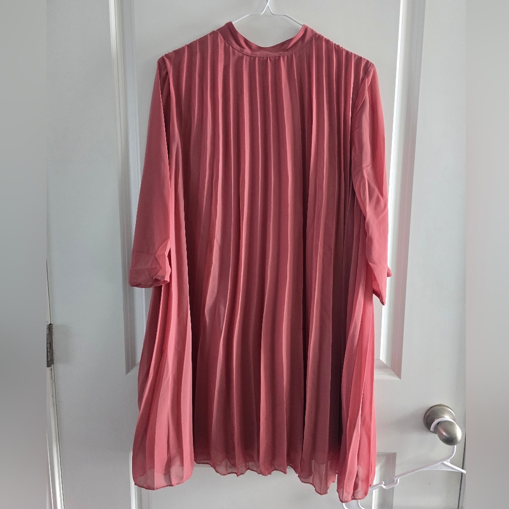 ASOS Pink Long Sleeve Pleated Dress